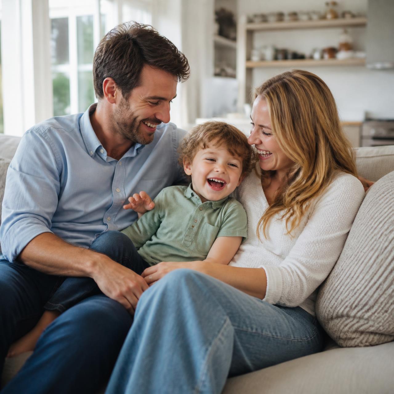 A family relaxing together at home in the UK